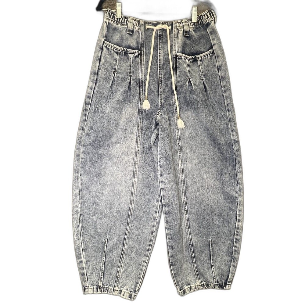 Pink Lily BAGGY Acid Wash Women's Jeans Wide Leg Drawstring  Sizes/29 High Rise
